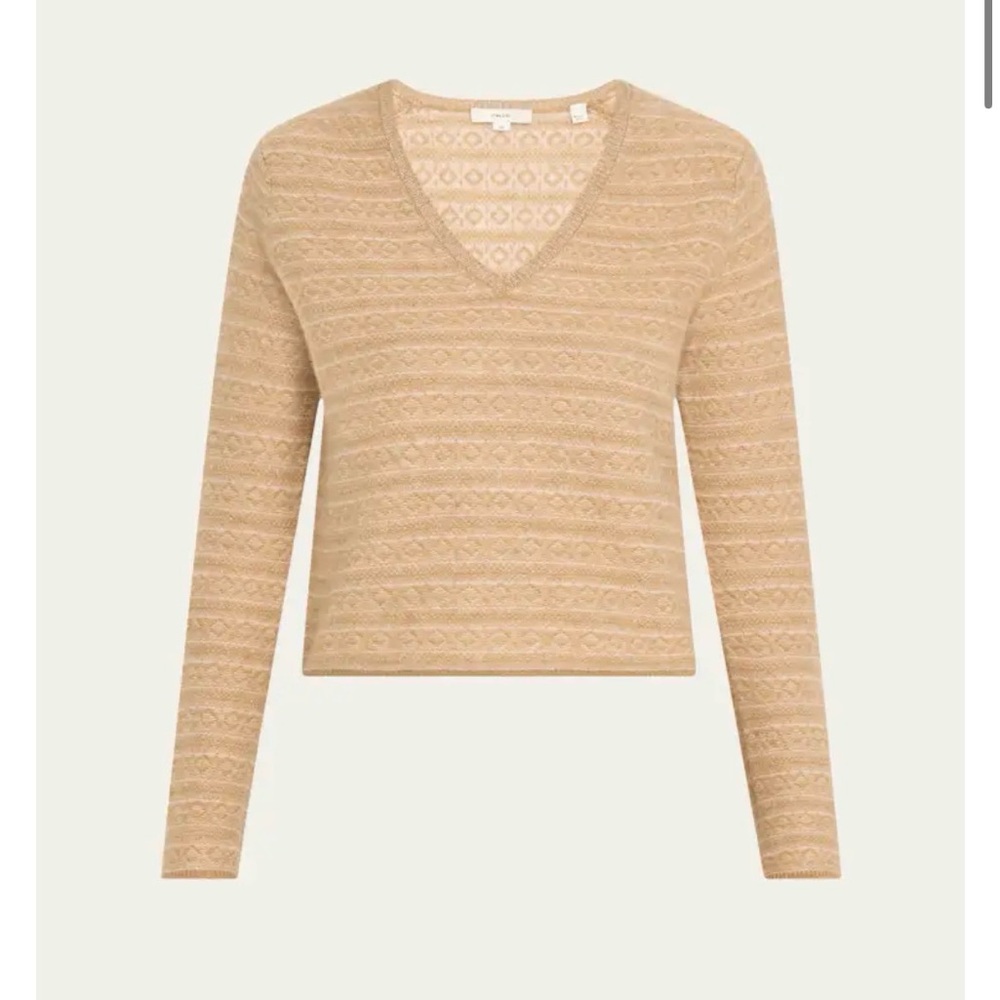 Vince Beige Patterned V-Neck Sweater